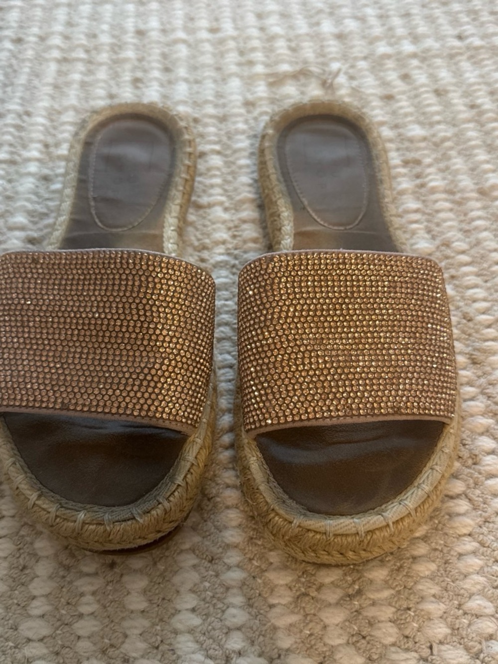 ShuShop Gold Crystal Slide Espadrille Sandals